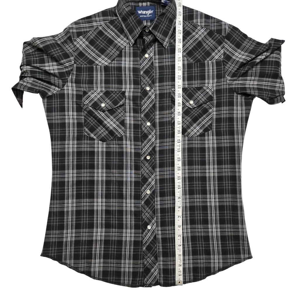 Wrangler Mens Western Plaid Pearl Snap Long Sleeve Shirt Black Grey Medium - Picture 13 of 13